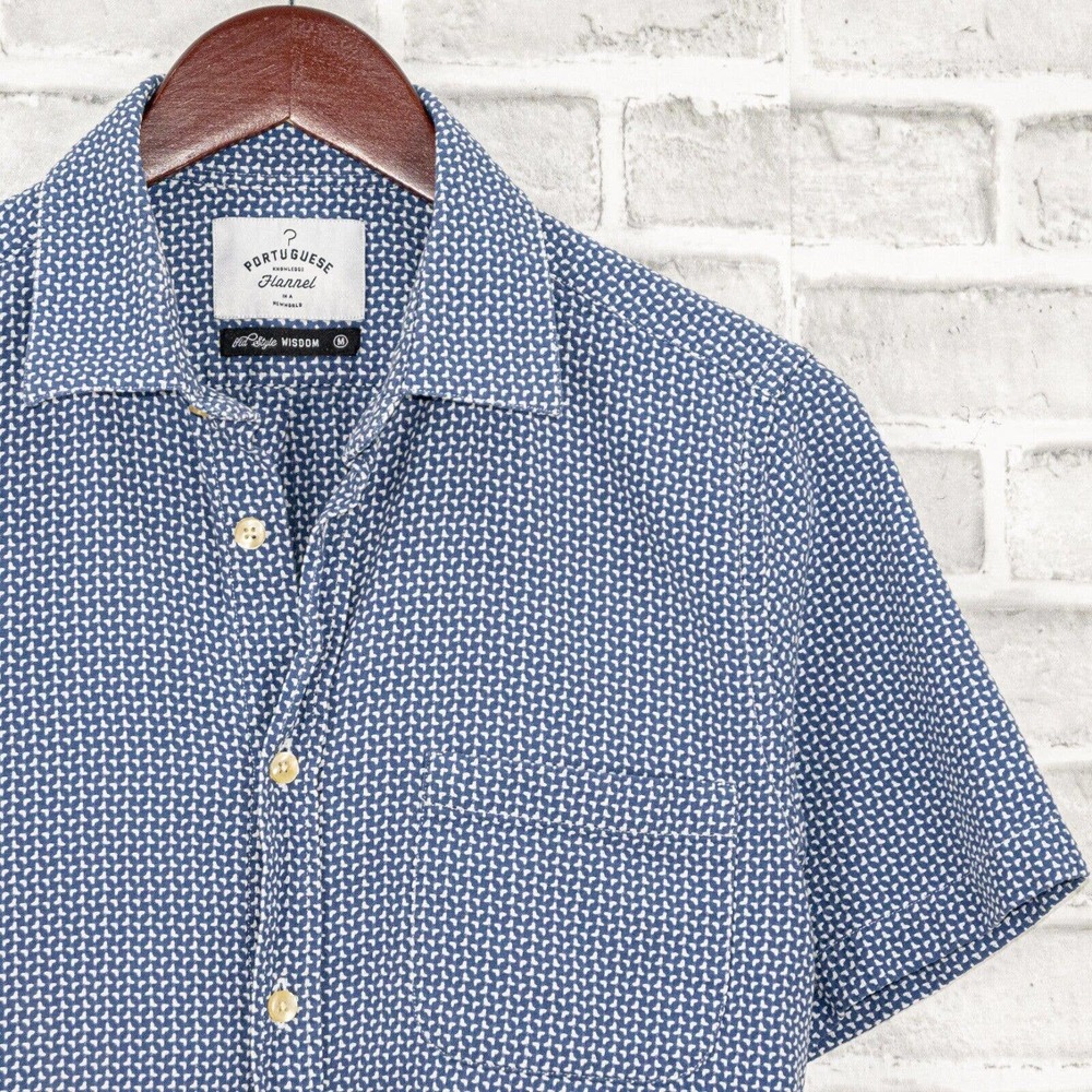 PORTUGUESE Flannel Men's Old Style Wisdom Button up Shirt Blue Print Size Medium